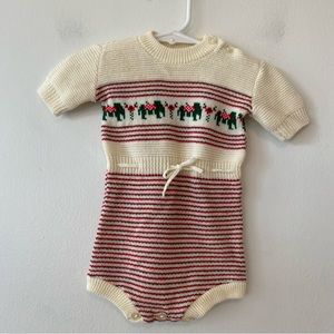 Vintage Babycrest knit one piece shortall Christmas holiday